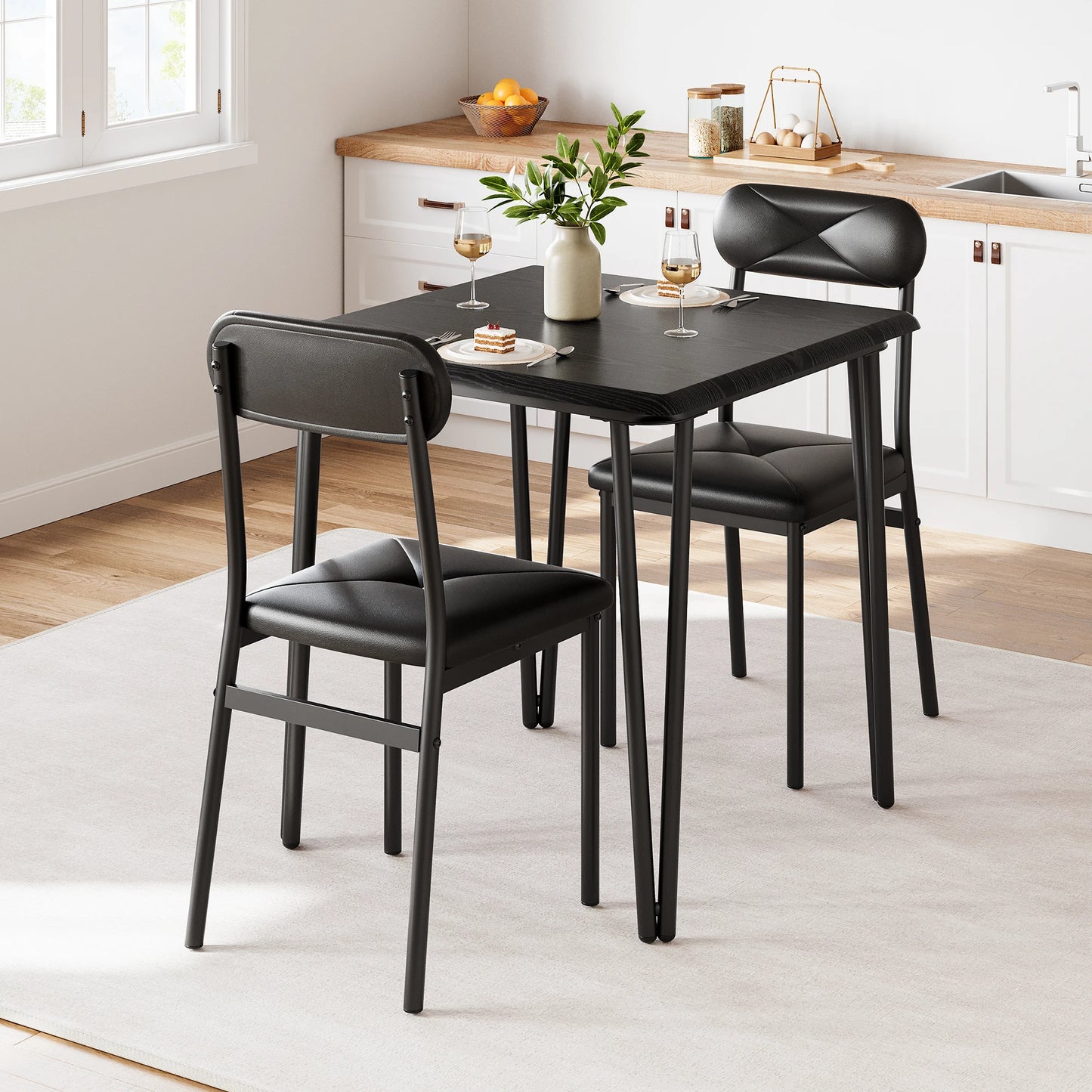 Small Dining Table Set for Two with Upholstered Chairs