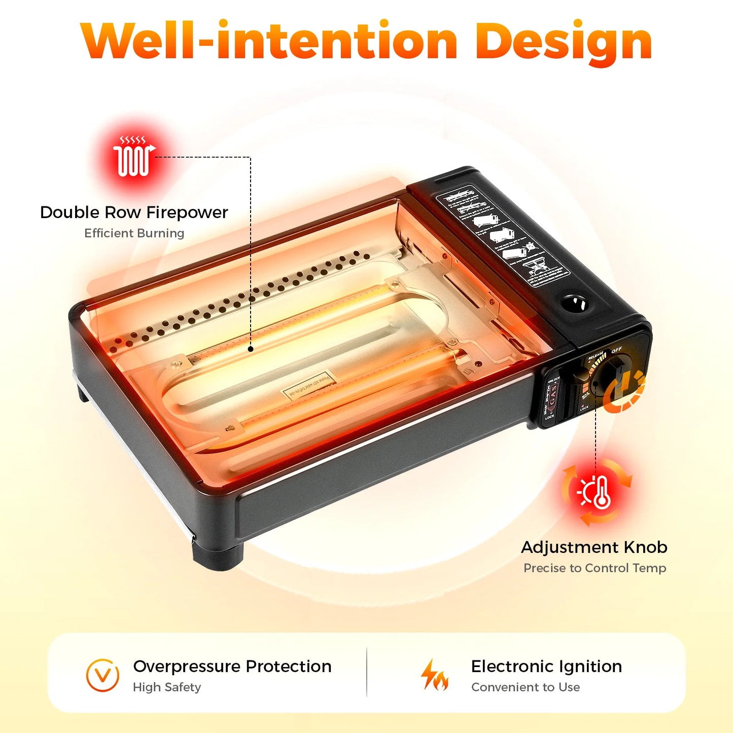 Portable Butane Camping Stove With 2 Gas Connections