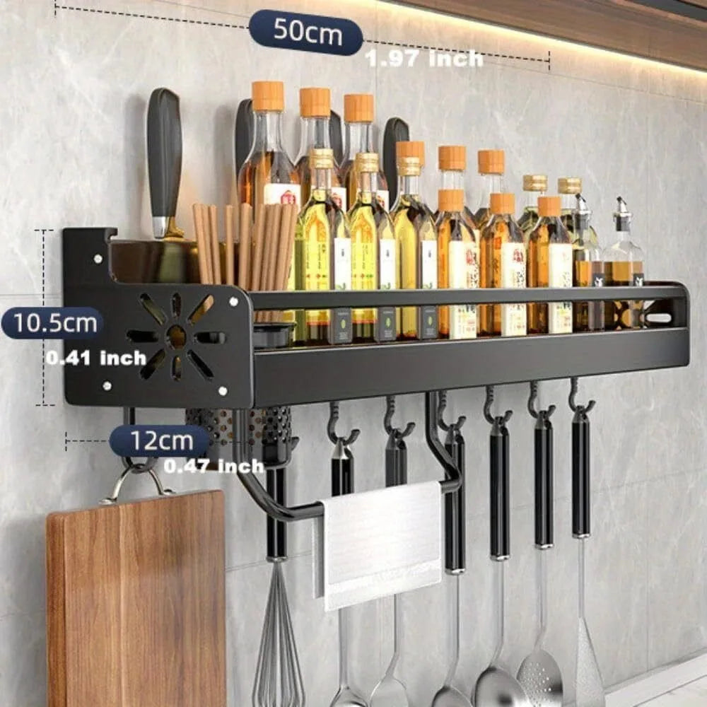 Wall Mounted Kitchen Organizer Shelf Spice Storage Rack Knife Holder Seasoning Storage