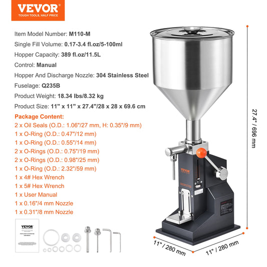 Manual Bottle Filler Adjustable 5 To 50ml 5 To 100ml Hopper