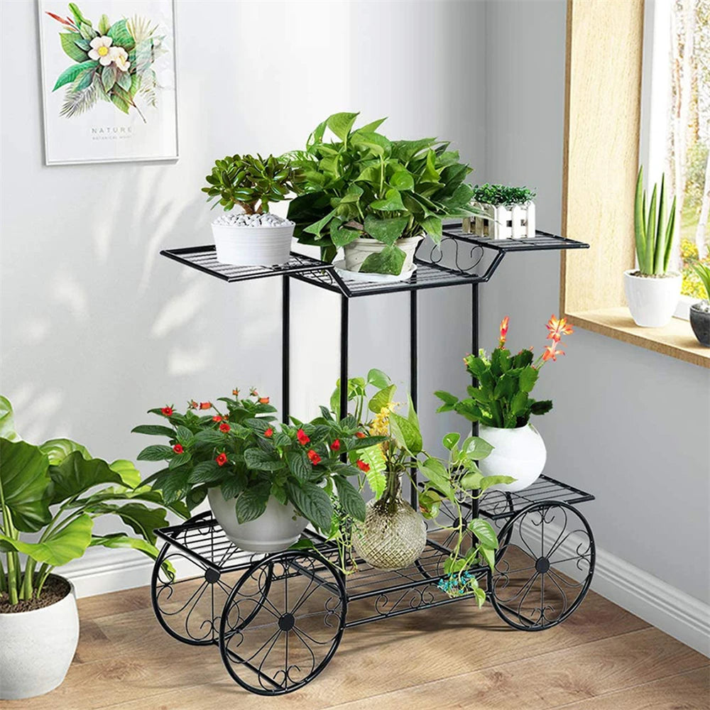 Large Metal Plant Stand Indoor Six Tier Garden Cart Plant Holder Wrought Iron