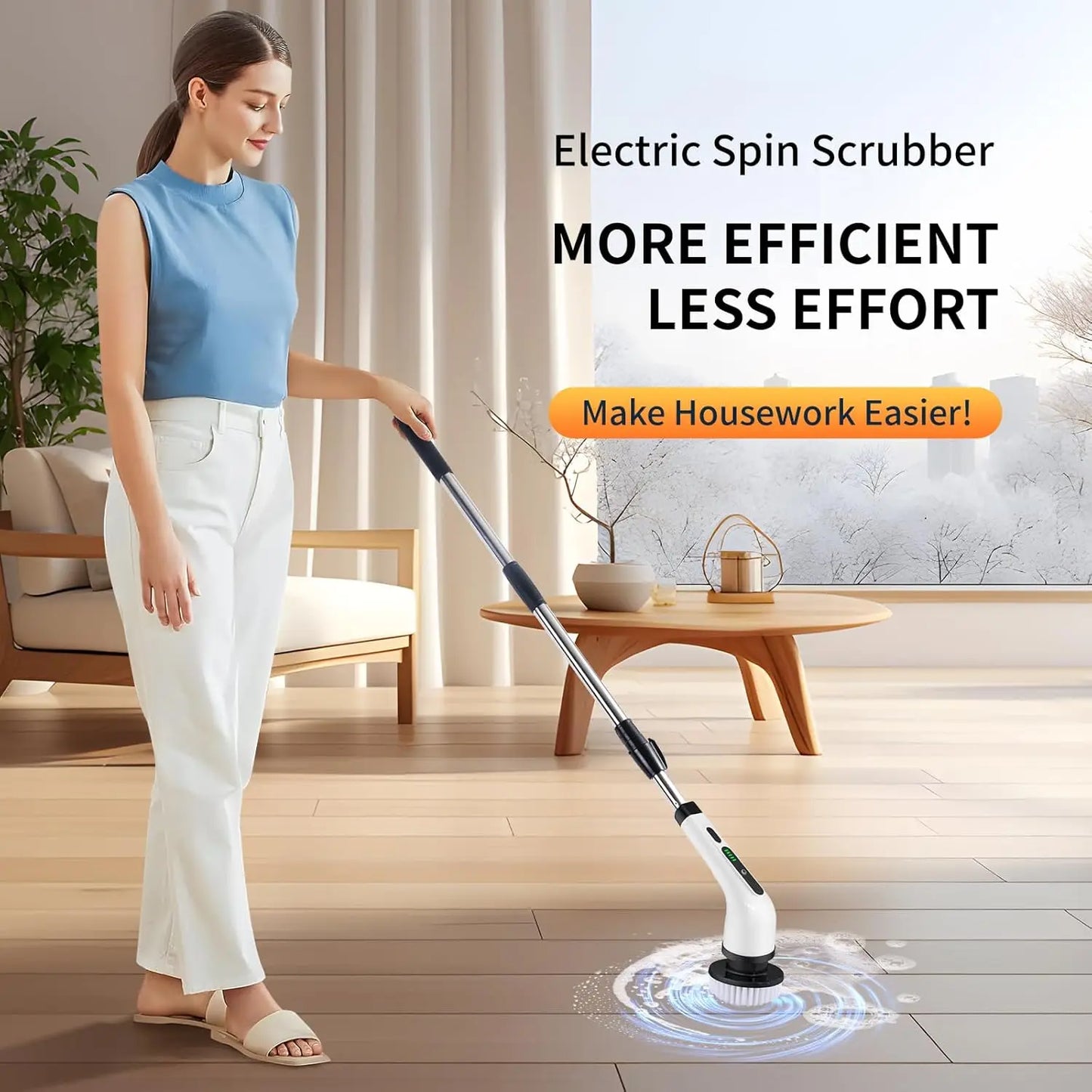 2025 Electric Rotating Floor Scrubber Rechargeable Cleaning Brush Nine Heads