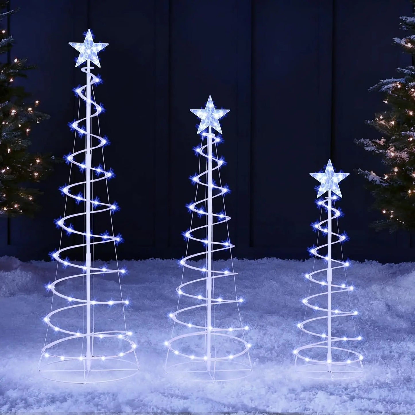 Joyfy 3 Pack Spiral Christmas Tree Lights 220 LED Lighted Tree with Star Topper