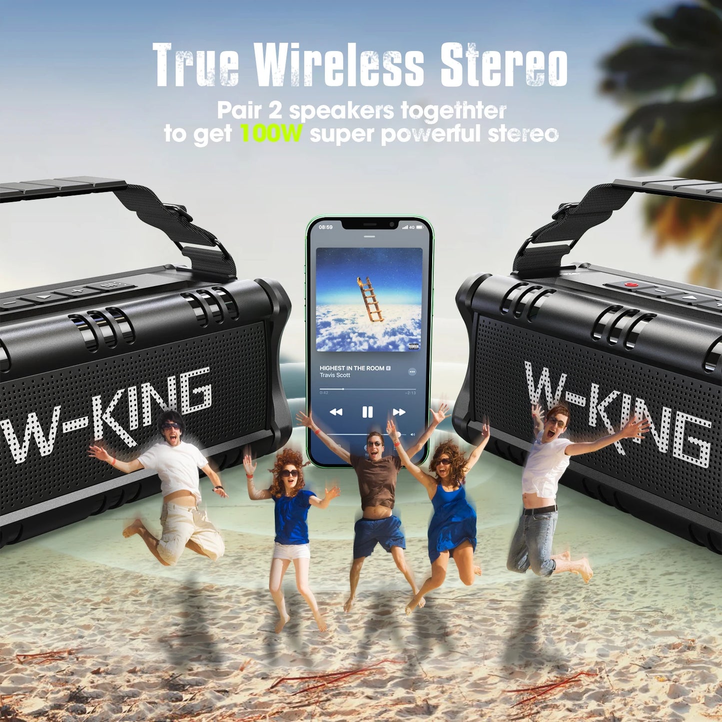 W King Bluetooth Speaker 90 Watt Peak 50 Watt RMS IPX6 Waterproof Loudspeaker