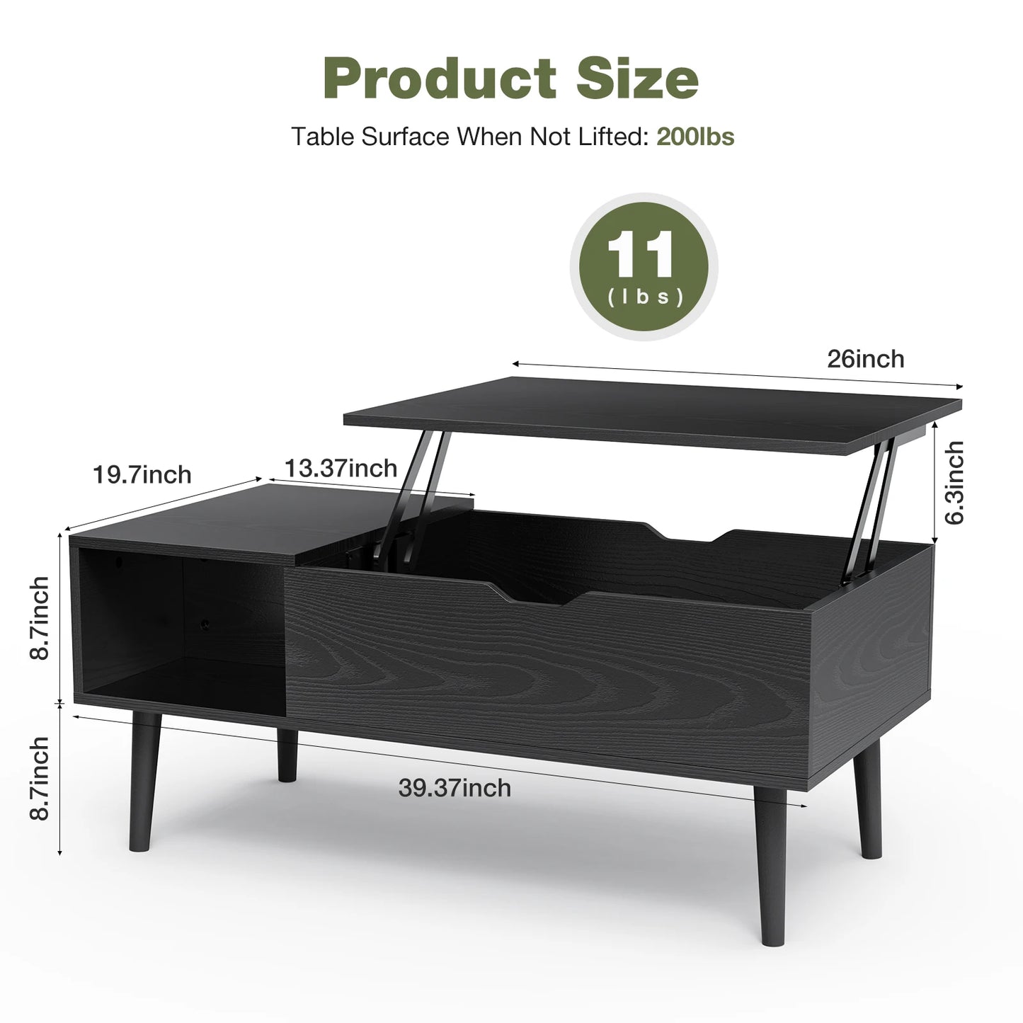 Lift Top Coffee Table For Living Room 39.37 Inch by 19.7 Inch Modern Tea Wood Adjustable Storage Shelf