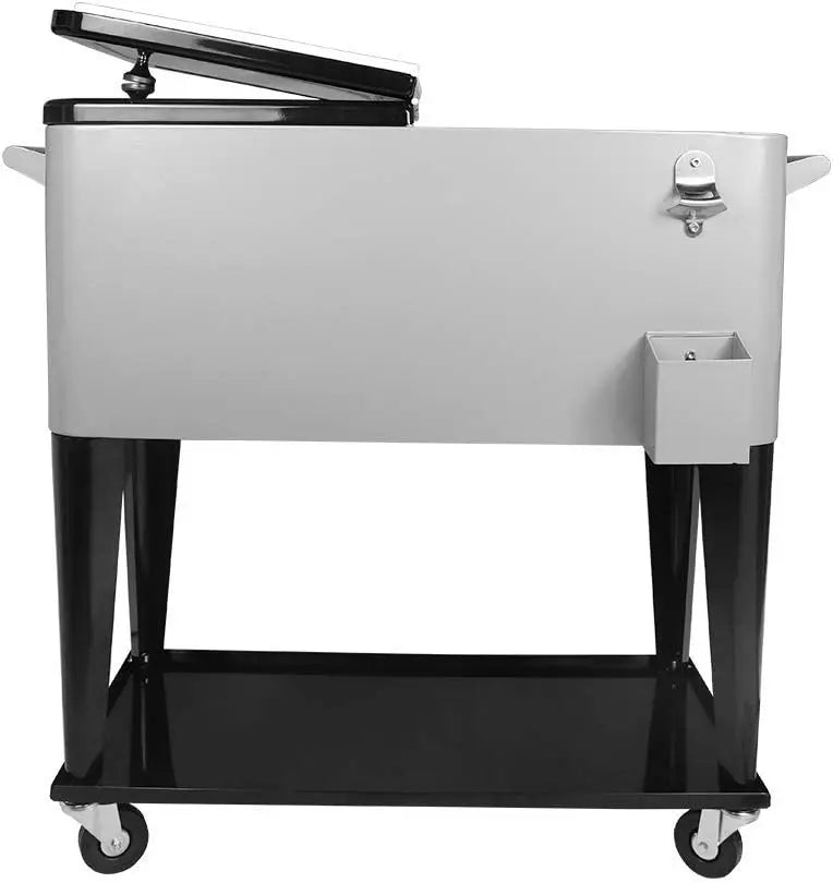 Portable Rolling Cooler 80 Quart Ice Chest Stainless Steel Bottle Opener