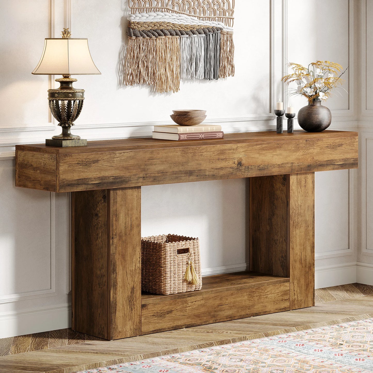 Tribesigns Two Tier Farmhouse 63 Inch Entryway Console Table With U Shaped Base