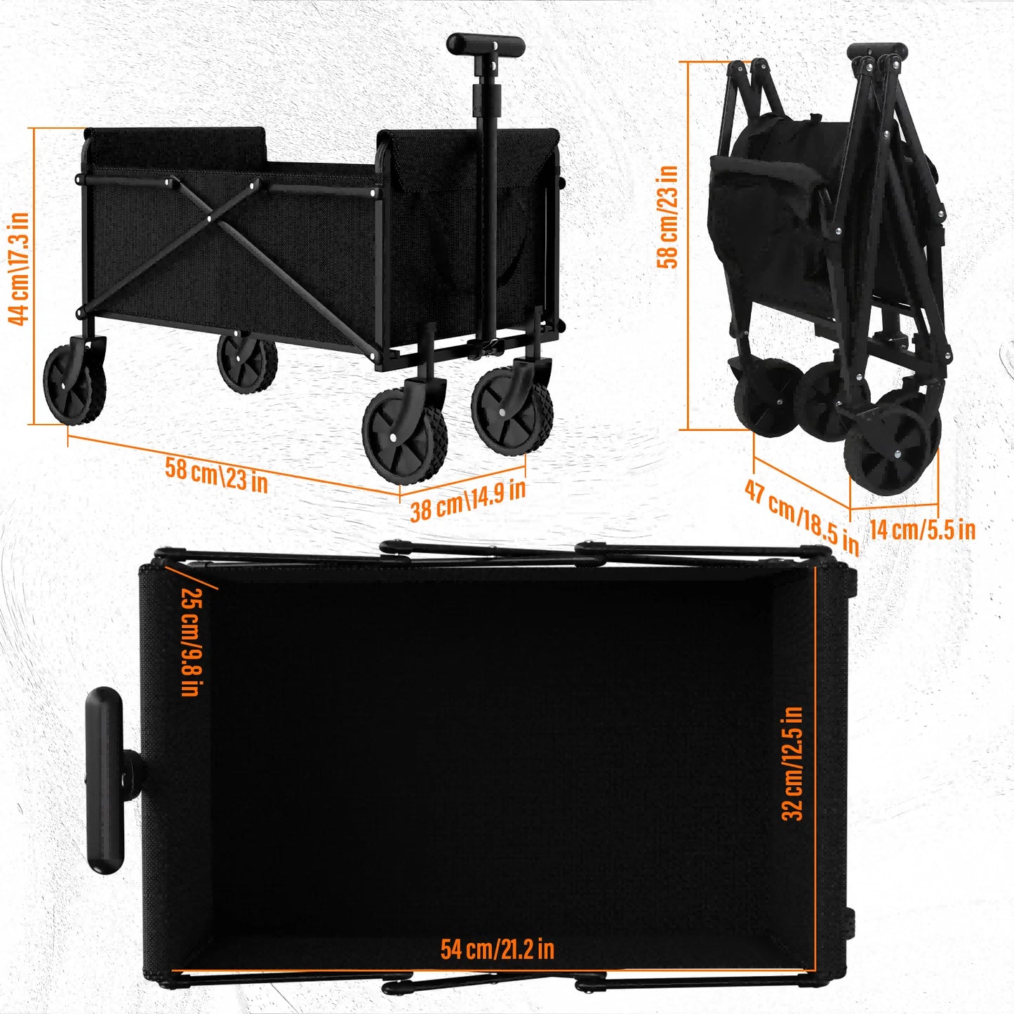 Black Small Handcart Outdoor Garden Folding Collapsible Utility Shopping Cart Wagon Portable Picnic Beach Trolley