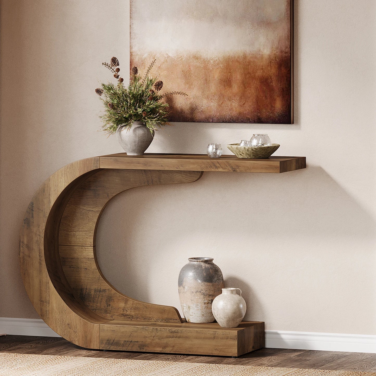 Tribesigns Antique Wood Console Table for Entryway American Country Oval Storage