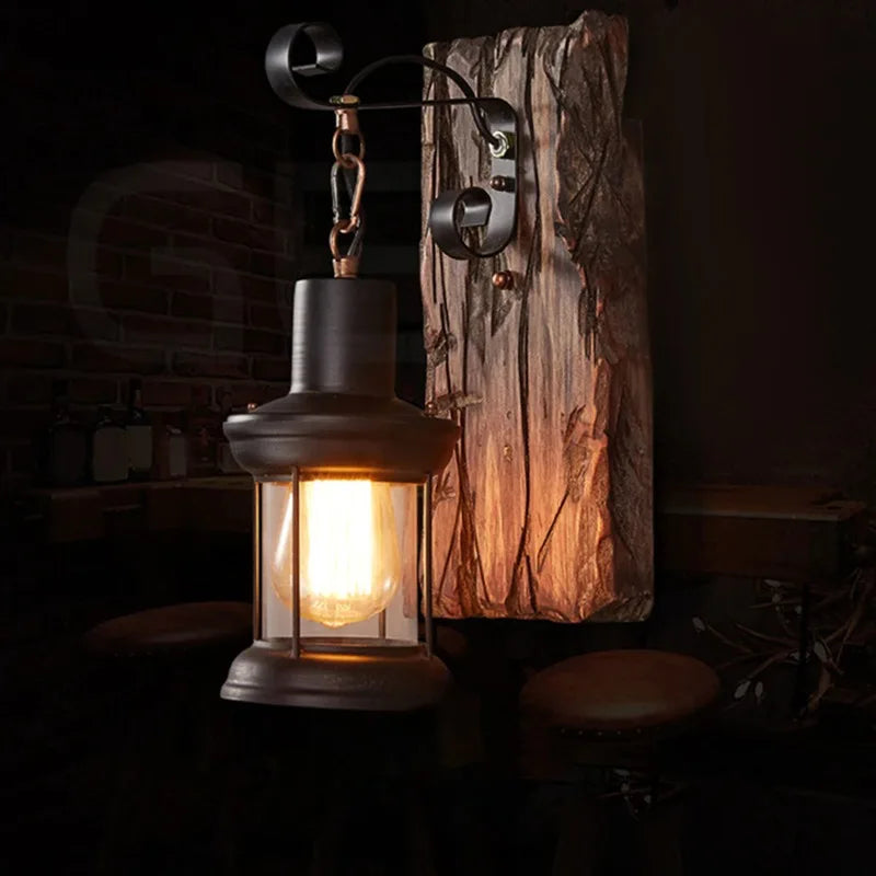 Antique New Style Industrial Wood Wall Sconce Light Rustic Wall Lamp
