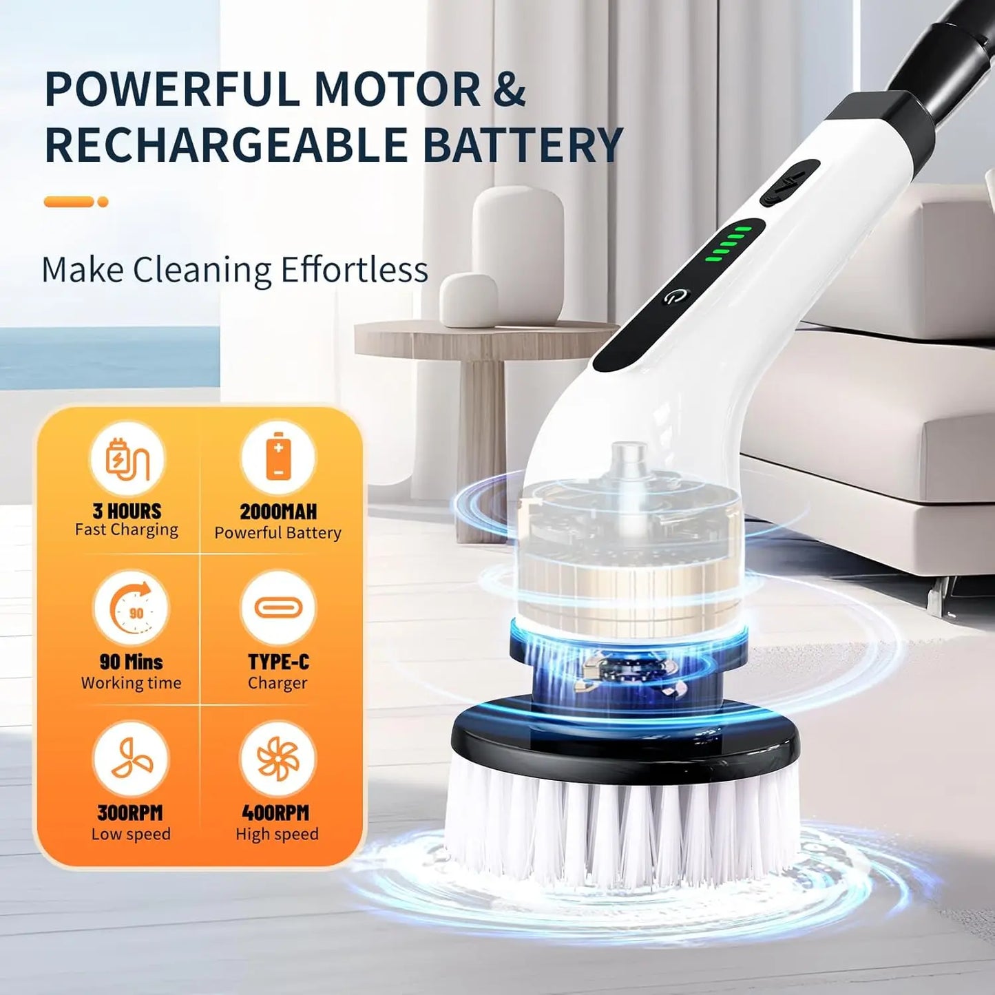 2025 Electric Rotating Floor Scrubber Rechargeable Cleaning Brush Nine Heads