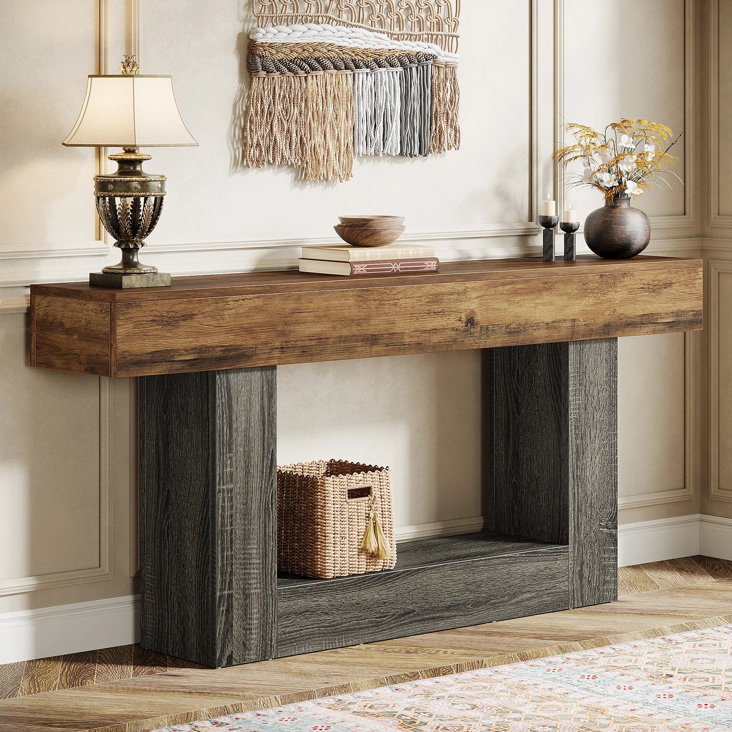 Tribesigns Two Tier Farmhouse 63 Inch Entryway Console Table With U Shaped Base
