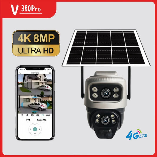 Outdoor 4G Solar Camera 8MP 4K Dual Lens Night Vision PTZ