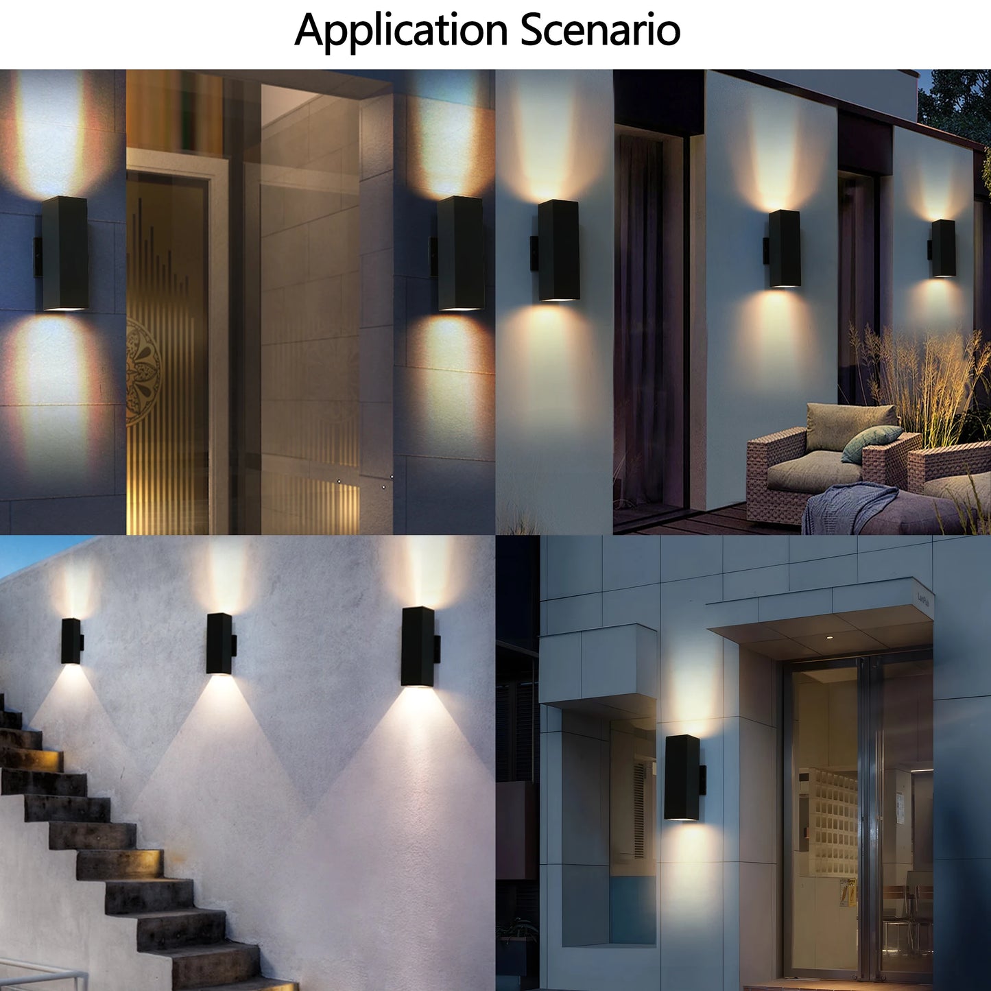 2-Pack Outdoor IP65 Waterproof Wall Sconce Black Aluminum