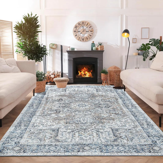 Faux Cashmere Vintage Printed Rug Area Rugs, Low Pile Style