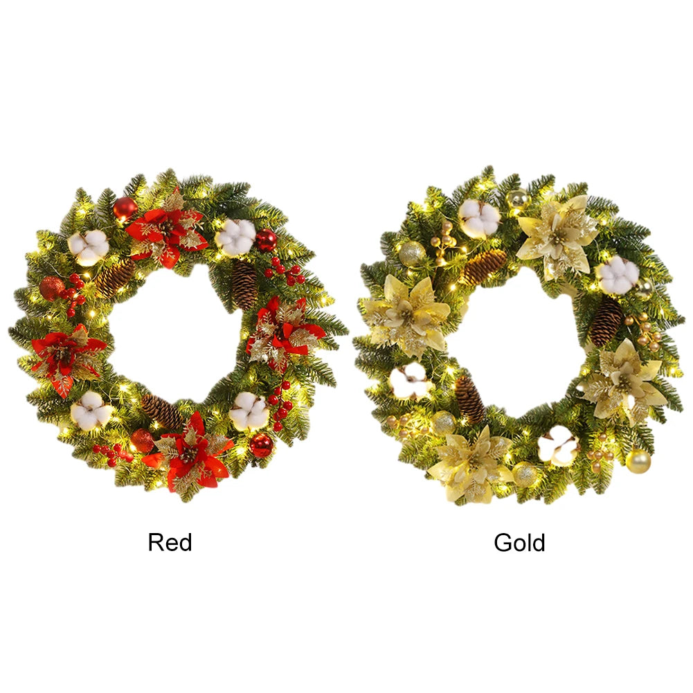 Christmas Wreath With Spruce Pine Cones And Berry Balls PVC Light Up For Indoor Outdoor Use 40cm Red Gold