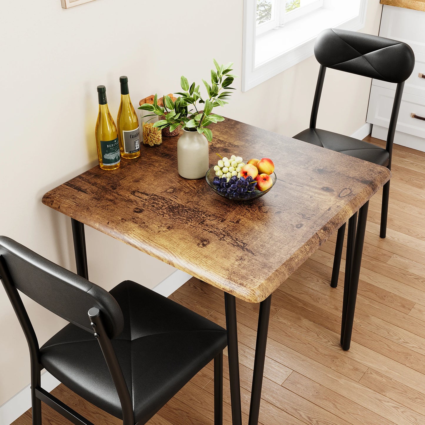 Small Dining Table Set for Two with Upholstered Chairs