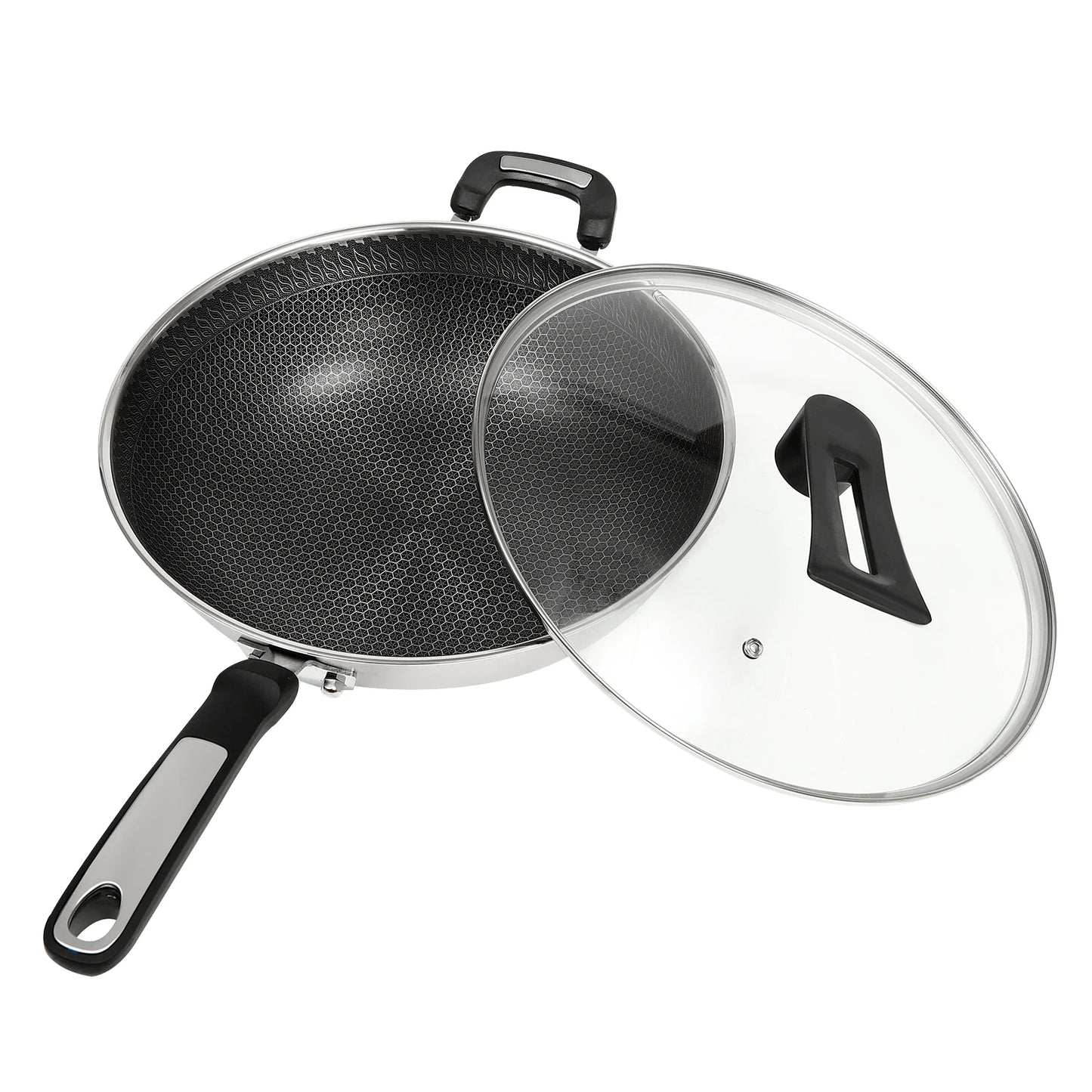 32cm Stainless Steel Wok with Honeycomb Coating for Cooking