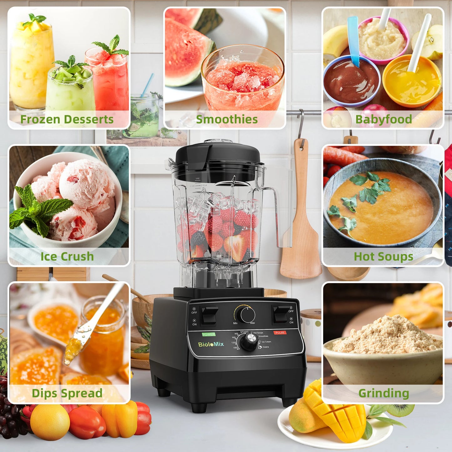 2200W Professional Smart Timer Blender with 2L Round Jar Mixer Juicer Food Processor and Ice Smoothies Crusher