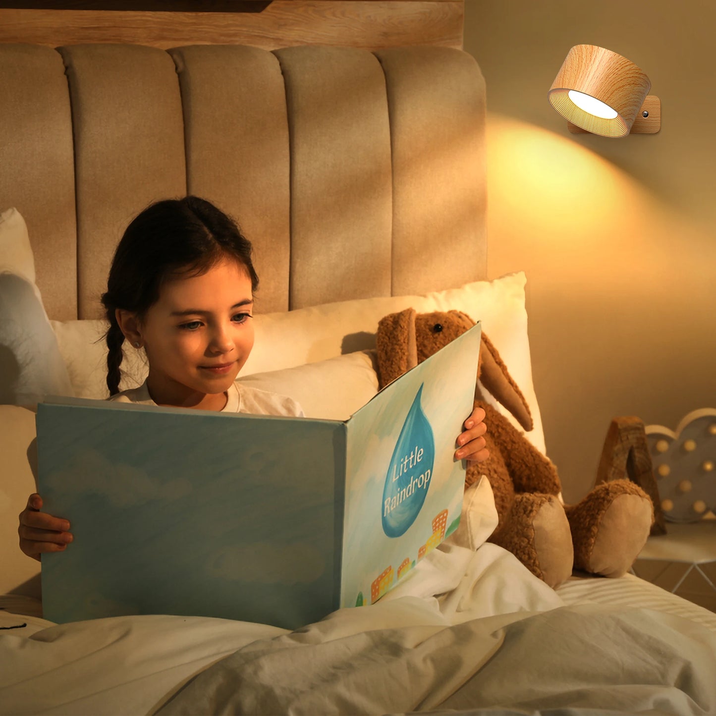 Wooden LED Wall Sconce Dimmable Magnetic Touch Rechargeable