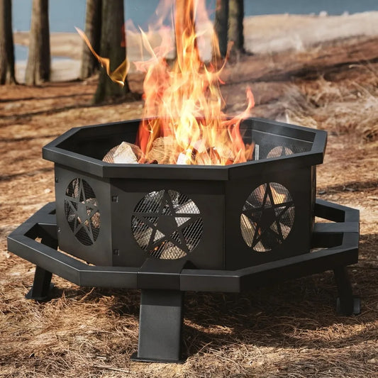 35 Inch Fire Pit With Cooking Grill Heavy Duty Design