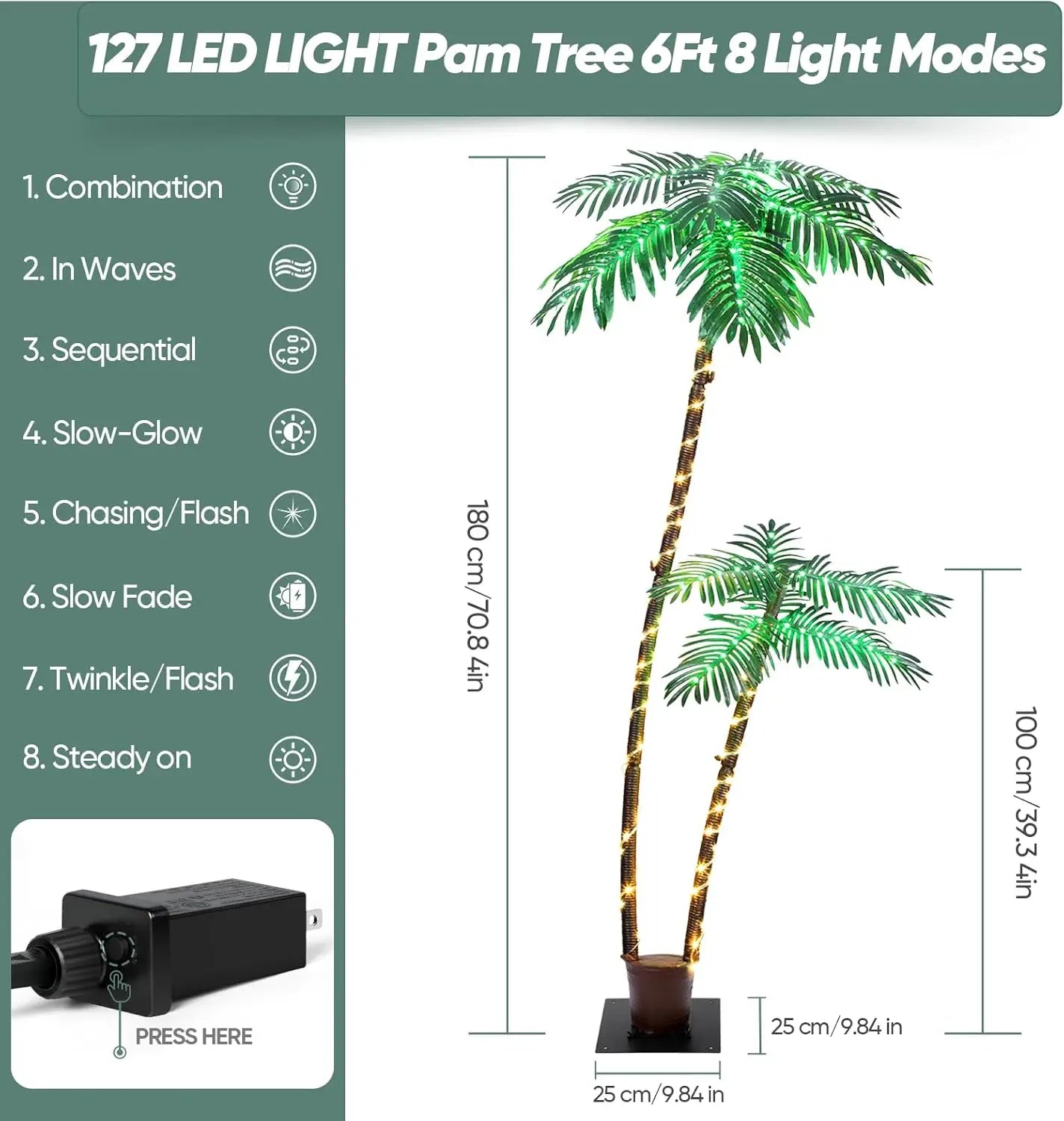 Lighted Palm Trees for Outside Patio 6Ft Fake Palm Tree with 8 Mode LED Lights for Tiki Bar Christmas Decor Artificial Palm Trees