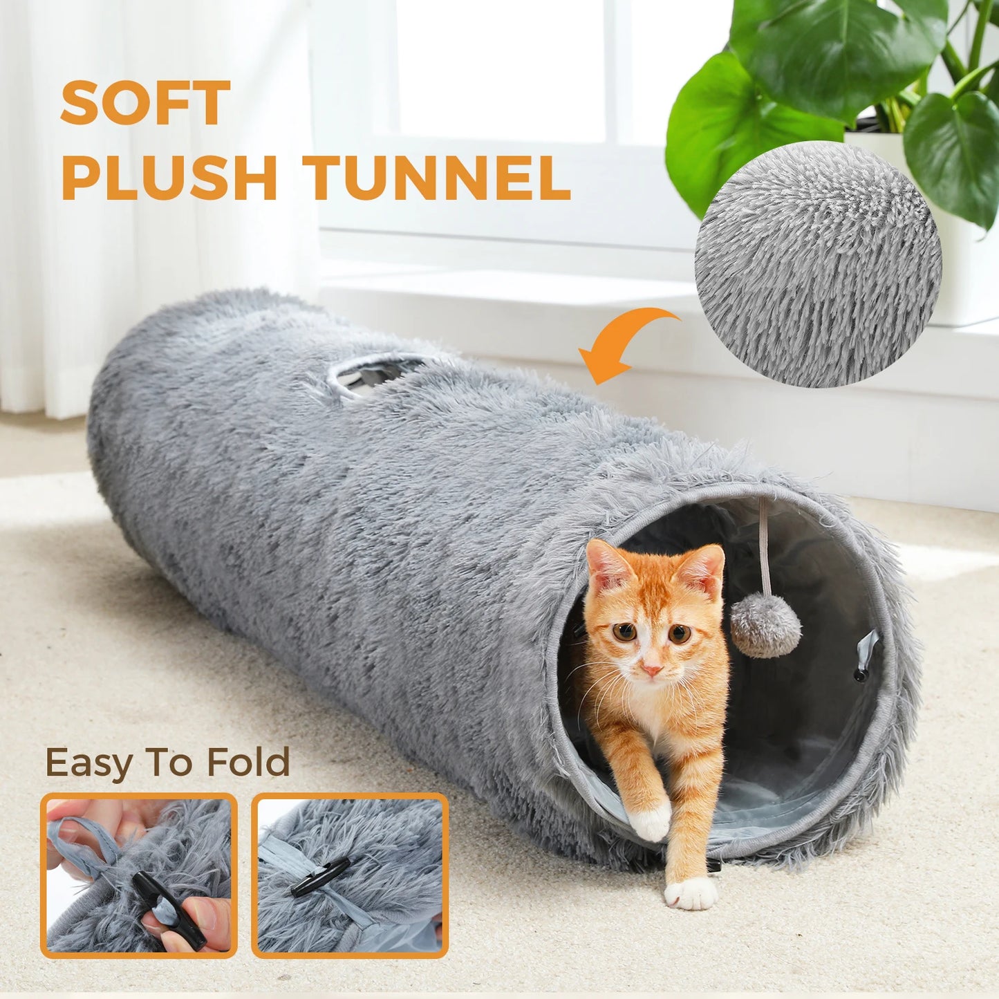 Collapsible Fluffy Plush Cat Tunnel Foldable 44 Inches