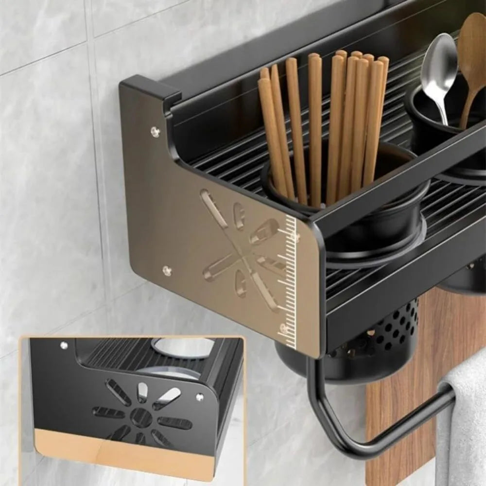 Wall Mounted Kitchen Organizer Shelf Spice Storage Rack Knife Holder Seasoning Storage