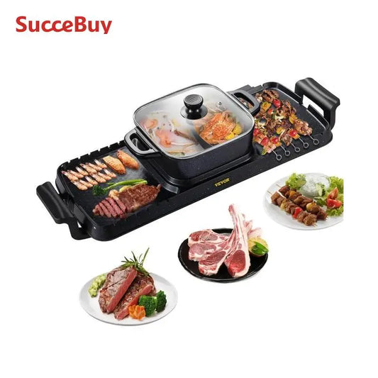 2 In 1 Electric BBQ Pan Grill And Hot Pot 2400W Smokeless