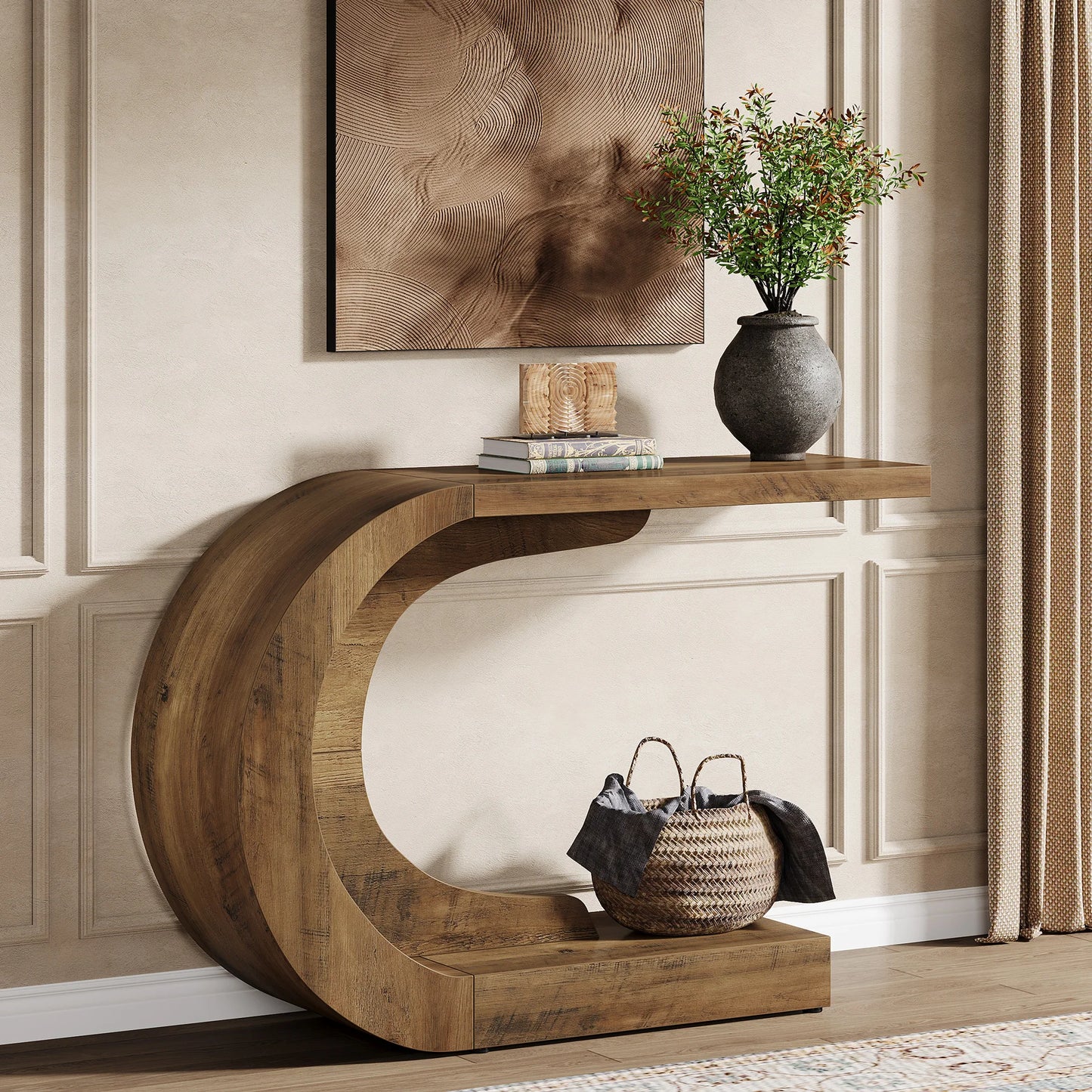 Tribesigns Antique Wood Console Table for Entryway American Country Oval Storage