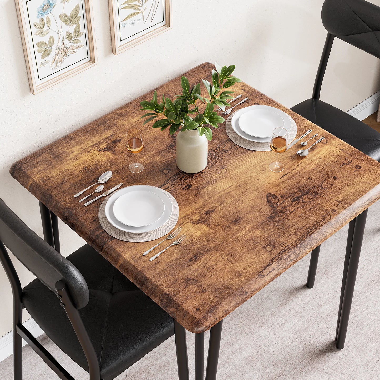 Small Dining Table Set for Two with Upholstered Chairs