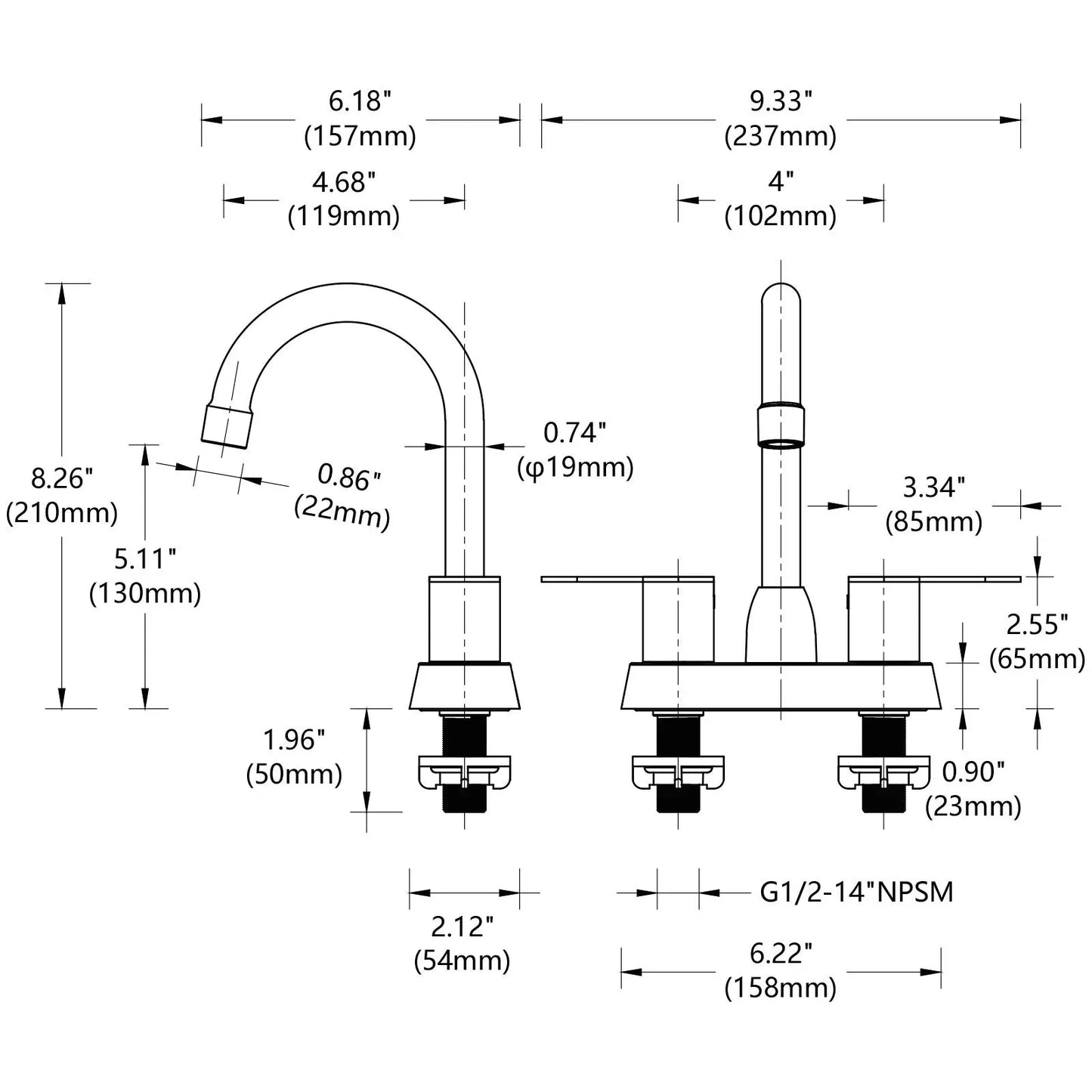 Matte 2-Handle Bathroom Faucet Brushed Nickel Centerset