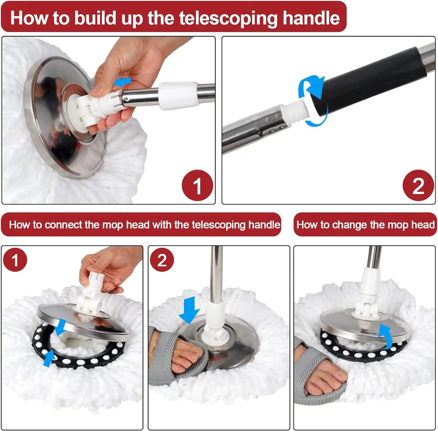 360° Spin Mop Bucket Sets with Wring System for Easy Cleaning