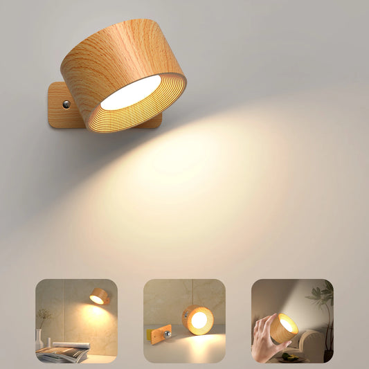 Wooden LED Wall Sconce Dimmable Magnetic Touch Rechargeable