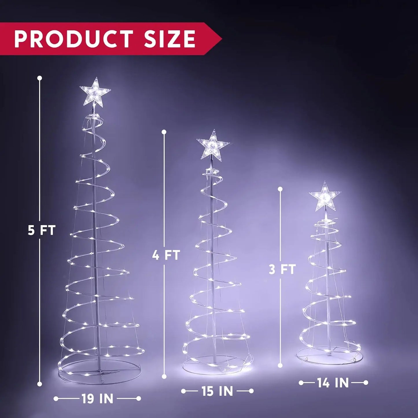 Joyfy 3 Pack Spiral Christmas Tree Lights 220 LED Lighted Tree with Star Topper