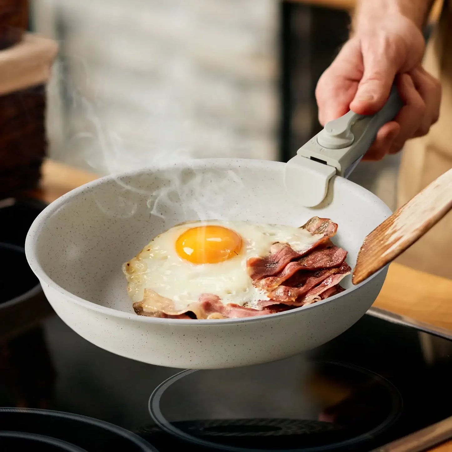 12pcs Non-Stick Cookware Set, Detachable Handle, Beige
