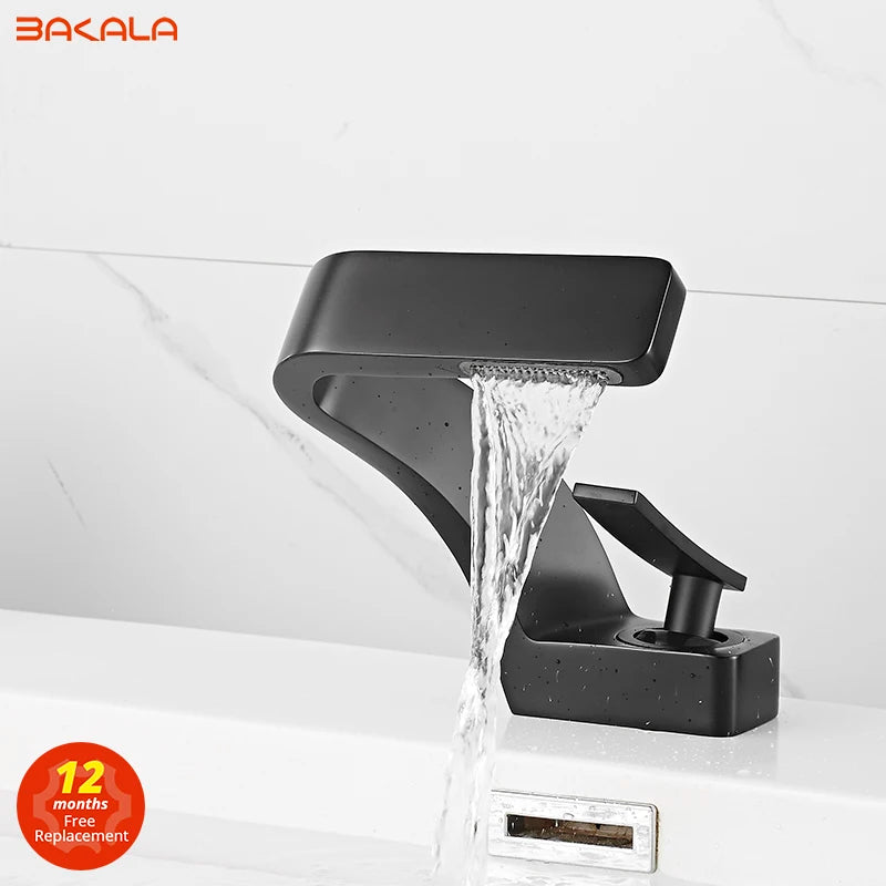 Brass Black Bathroom Basin Faucet Single Hole Hot And Cold Tap