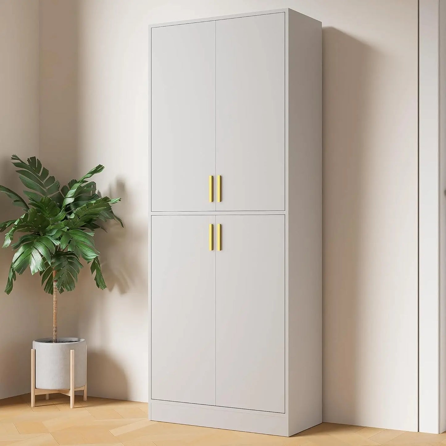 71 Inch Tall Modern Wood Kitchen Pantry Cabinet With Four Doors And Shelves