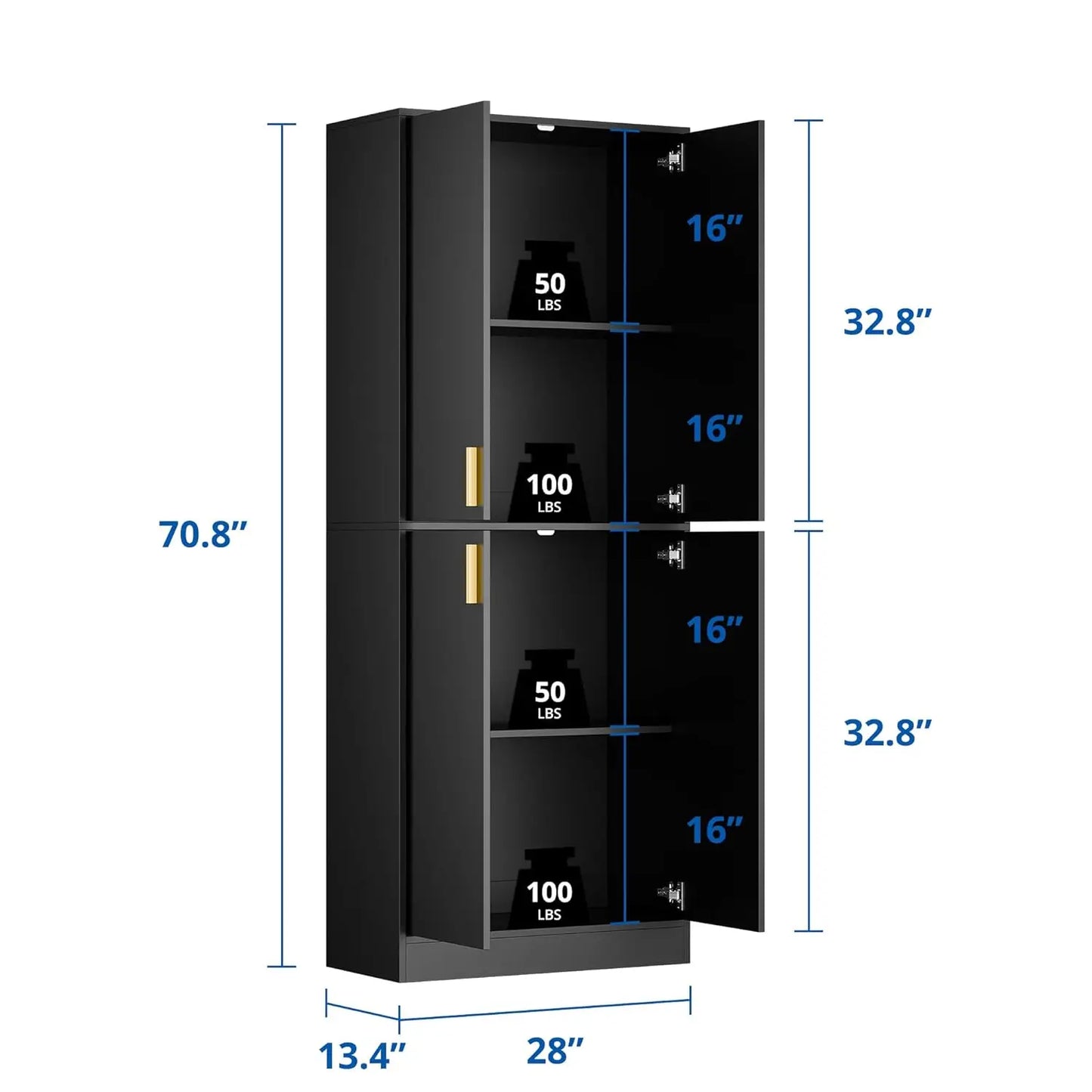 71 Inch Tall Modern Wood Kitchen Pantry Cabinet With Four Doors And Shelves