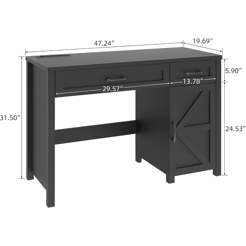 Elegant 47 Inch Farmhouse Style Executive Desk With Storage