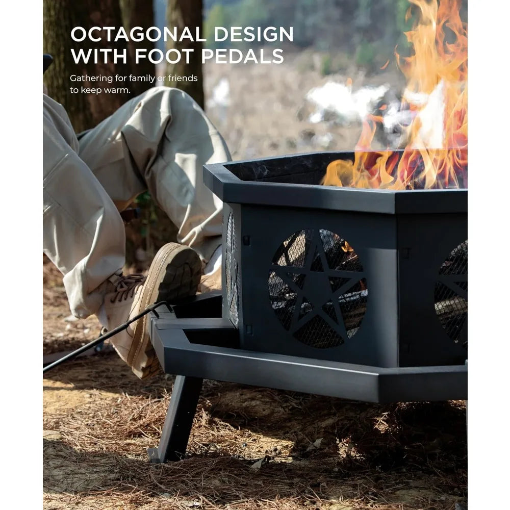 35 Inch Fire Pit With Cooking Grill Heavy Duty Design
