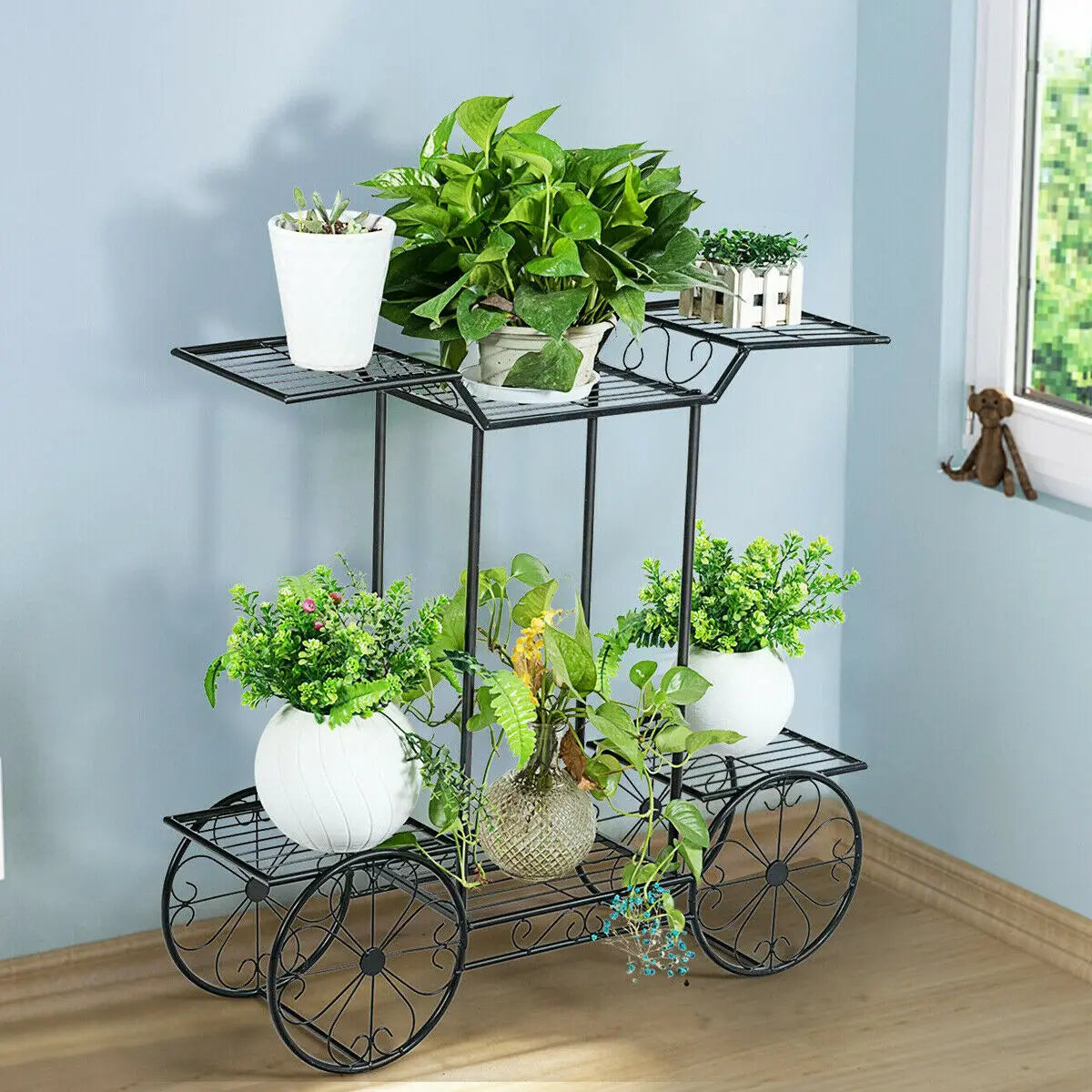 Large Metal Plant Stand Indoor Six Tier Garden Cart Plant Holder Wrought Iron