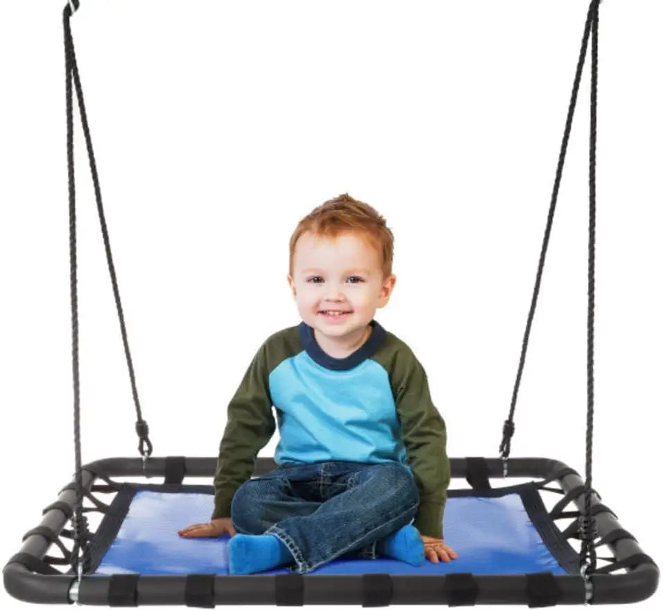 Kids Platform Swing Set With Adjustable Rope For Tree Or Playground Blue Black