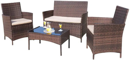 4 Pieces Outdoor Patio Furniture Sets Rattan Chair Wicker Set For Backyard