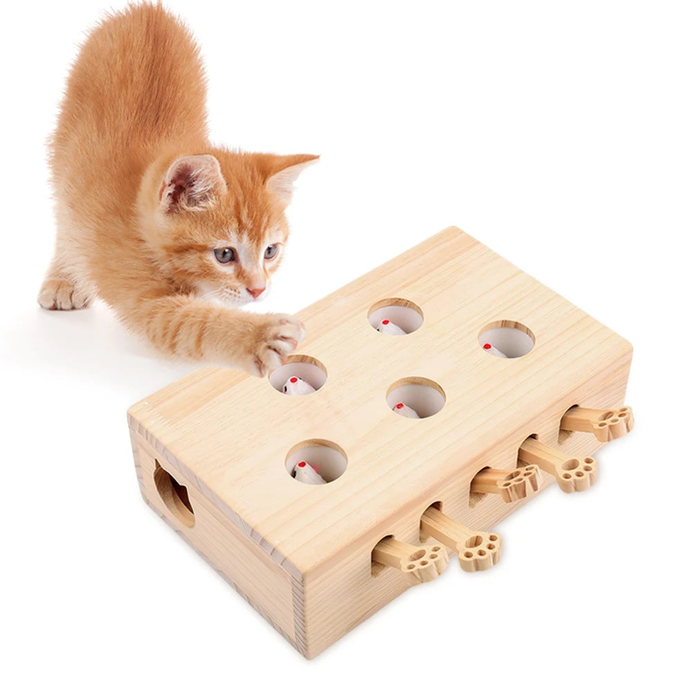 Wooden Whack A Mole Cat Toy Interactive Enrichment