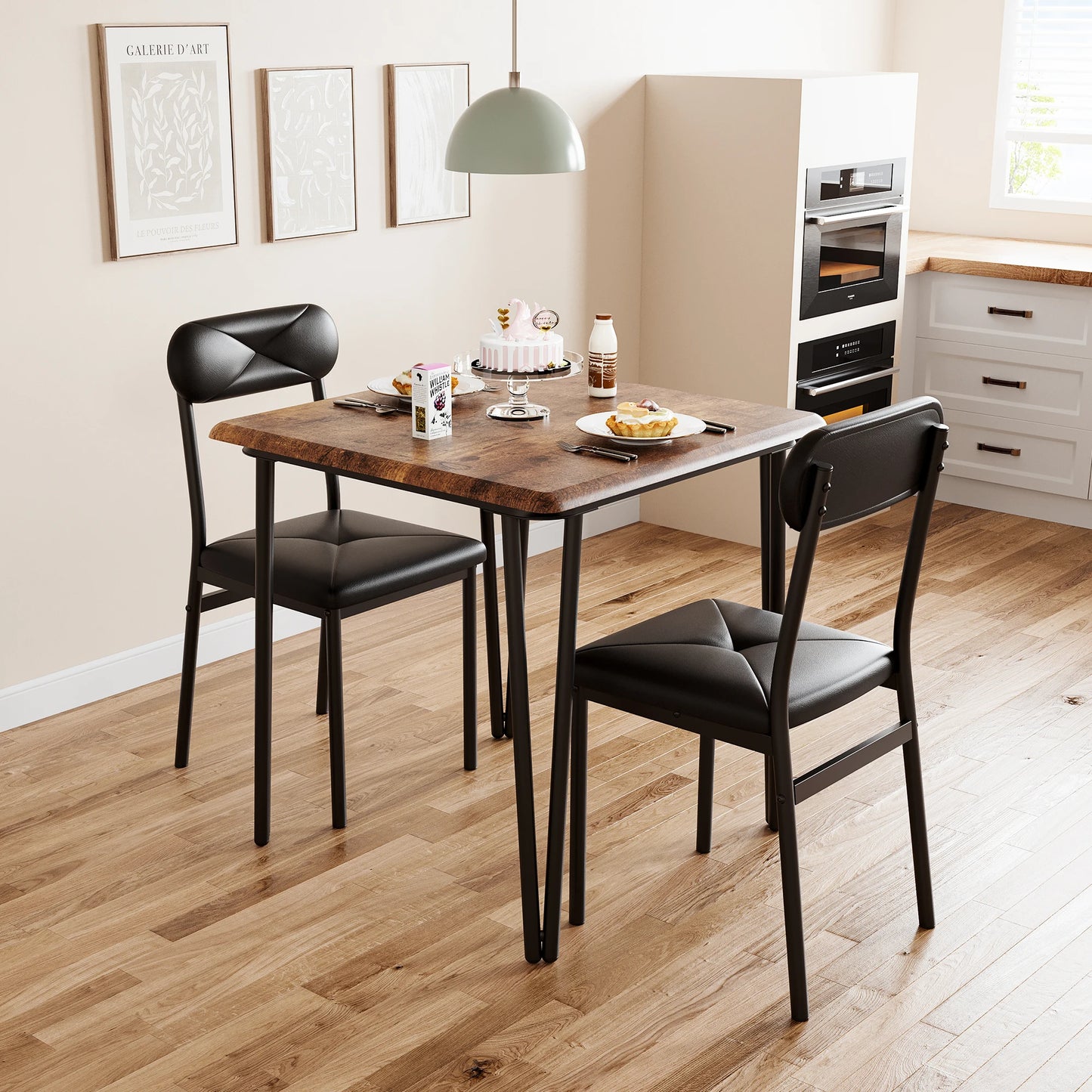 Small Dining Table Set for Two with Upholstered Chairs