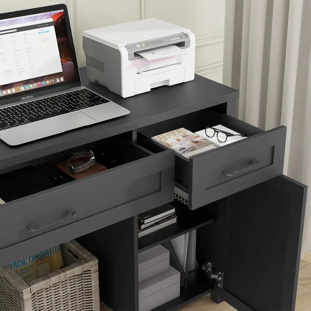 Elegant 47 Inch Farmhouse Style Executive Desk With Storage