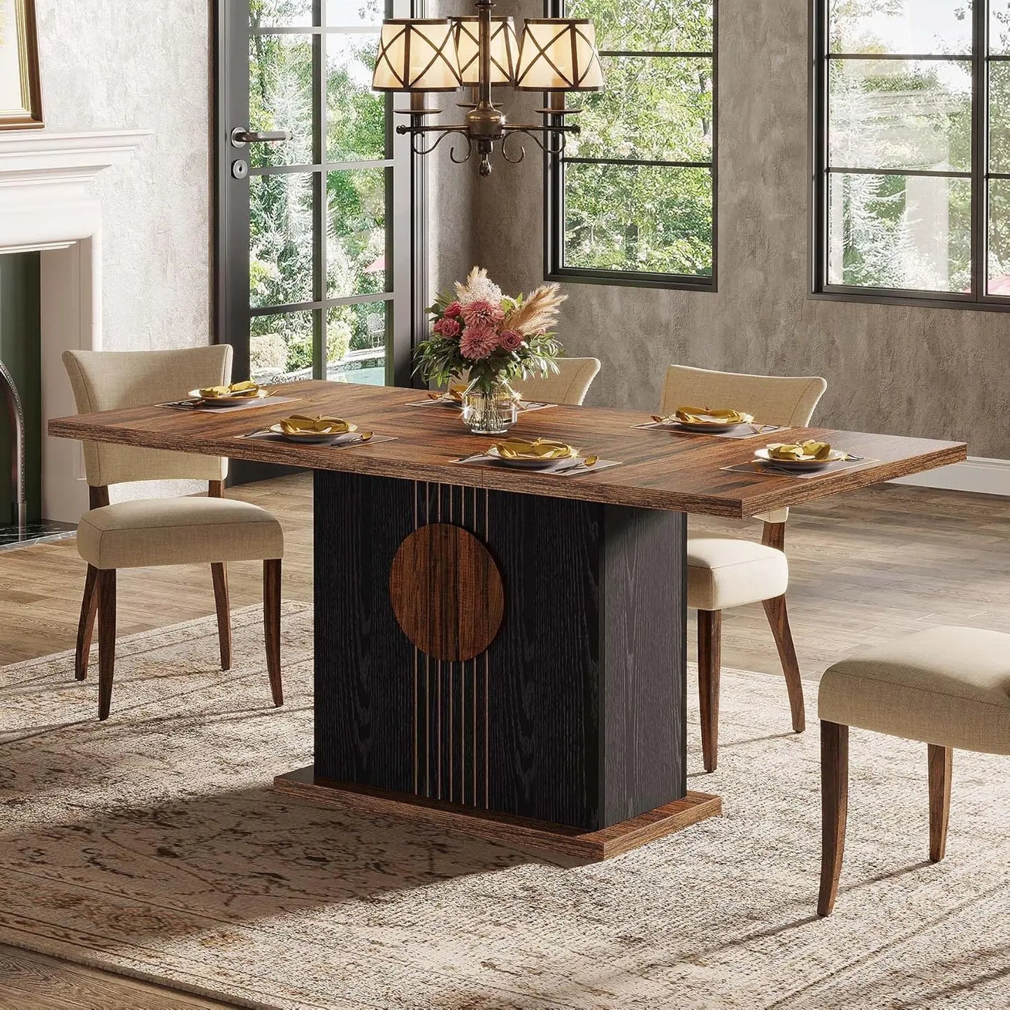 55 Inch Rectangular Dining Table For 4 To 6 People Farmhouse Wood