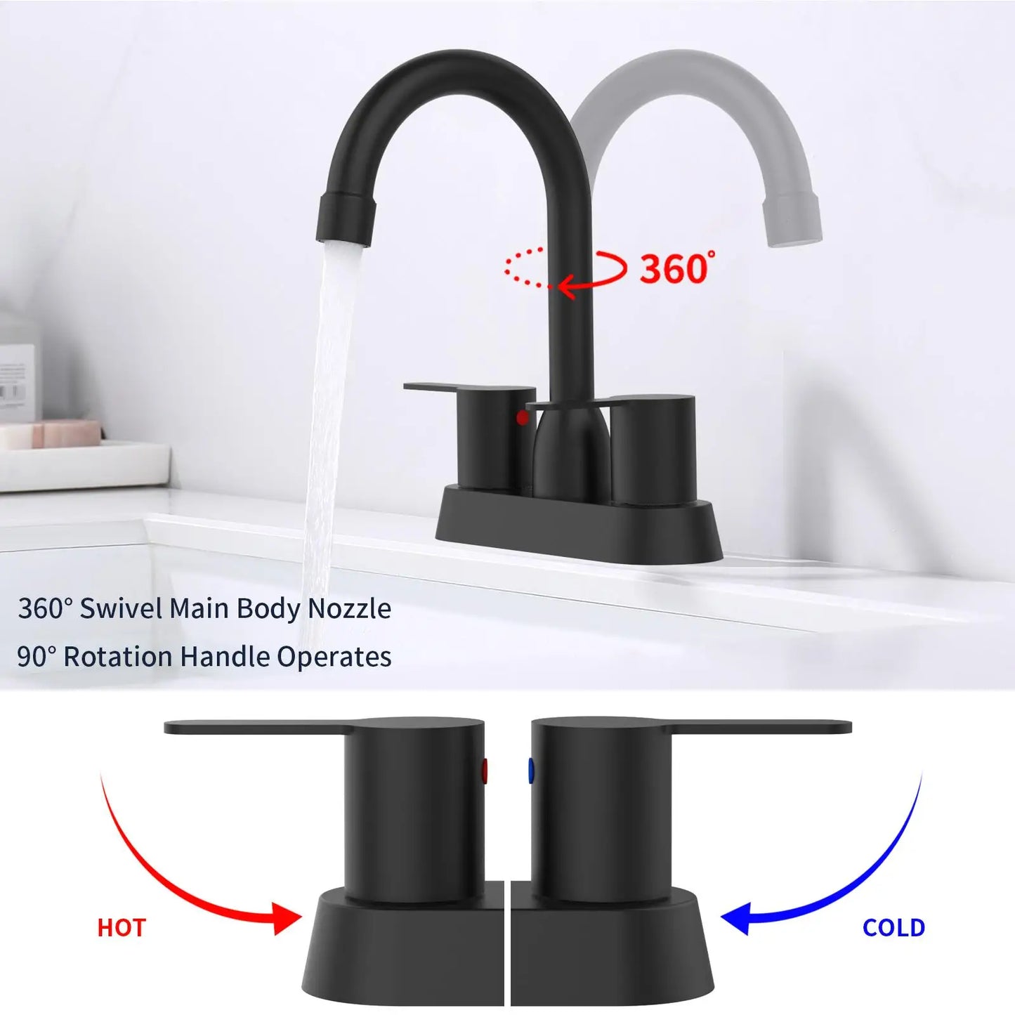 Matte 2-Handle Bathroom Faucet Brushed Nickel Centerset