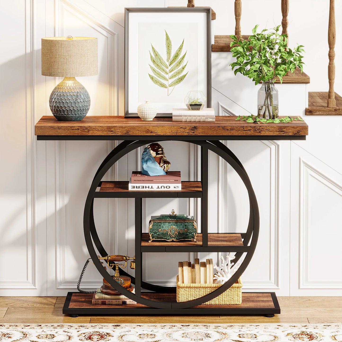 41.3 Inch Industrial Console Table With 4 Tier Shelves For Living Room